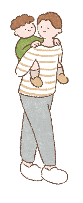 おんぶする親子